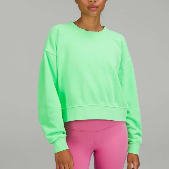 lululemon athletica Tops - Lululemon Perfectly Oversized Cropped Crew Neon Green Size 2